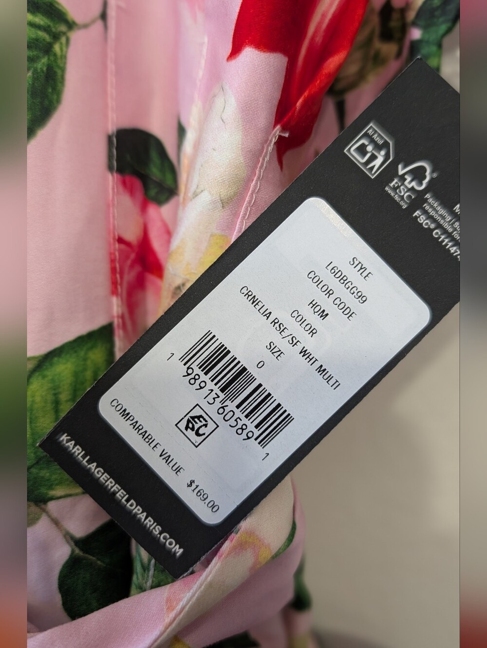 Karl Lagerfeld Pink Floral Maxi Dress with Red Roses - Picture 3 of 3